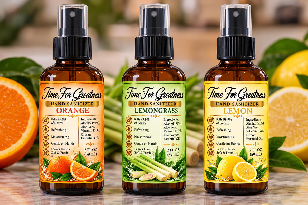 TIME FOR GREATNESS HAND SANITIZER (LEMON, LEMONGRASS & ORANGE